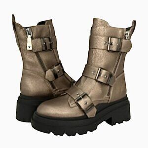 GUESS VALICIA Women's Pewter Lug Sole Buckle Combat Boots